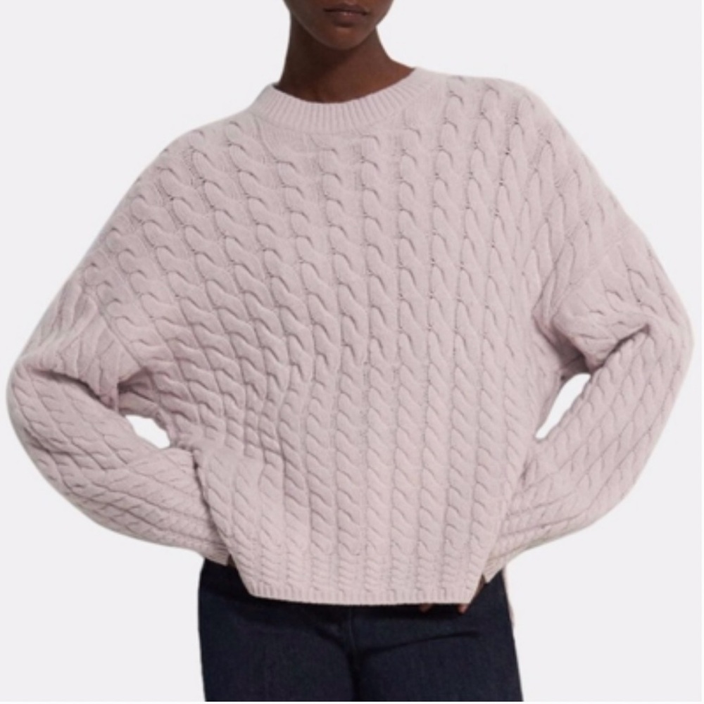 Brand New Theory Karenia Cable Felted Wool Cash Sweater Size L